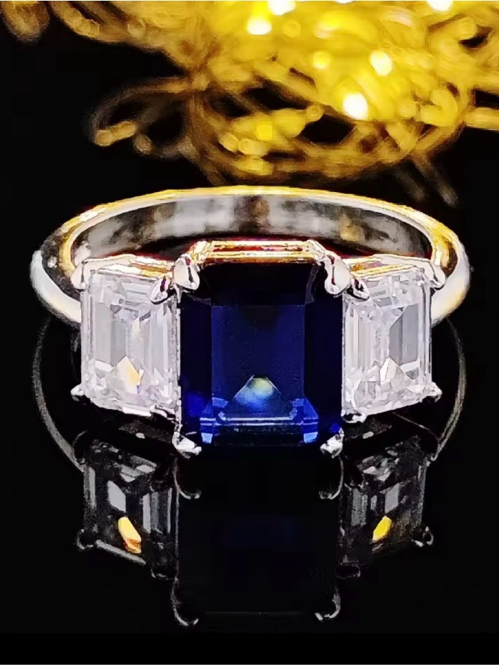 NEW Classic Sapphire CZ and White CZ Three-Stone Ring size 8